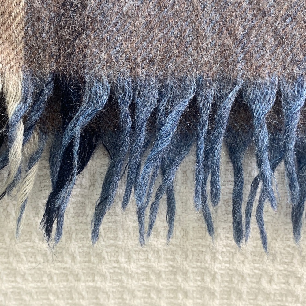 Plaid wool scarf tan, brown, navy - Picture 4 of 7